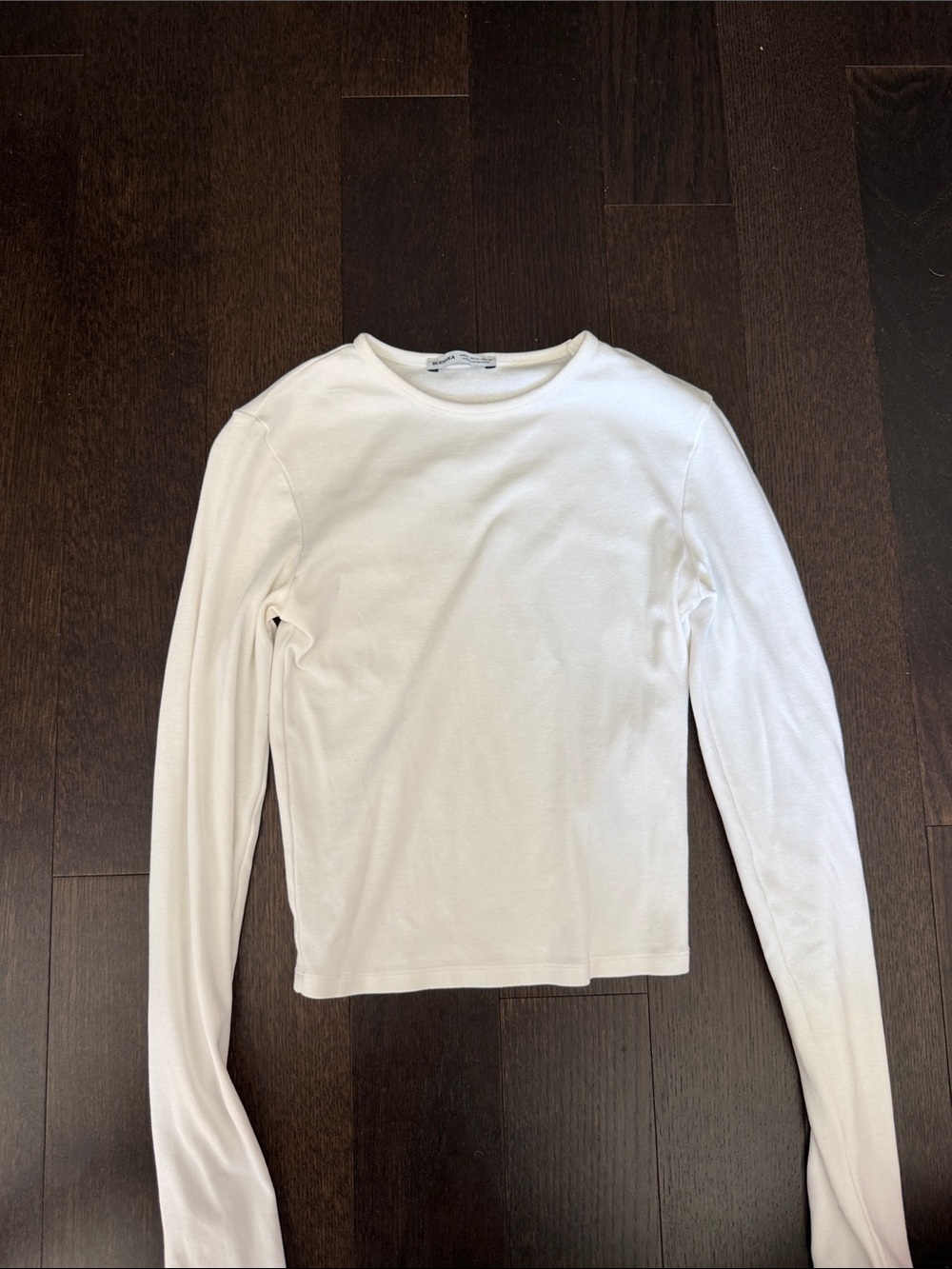 Bershka White Long-Sleeve Crewneck Top
